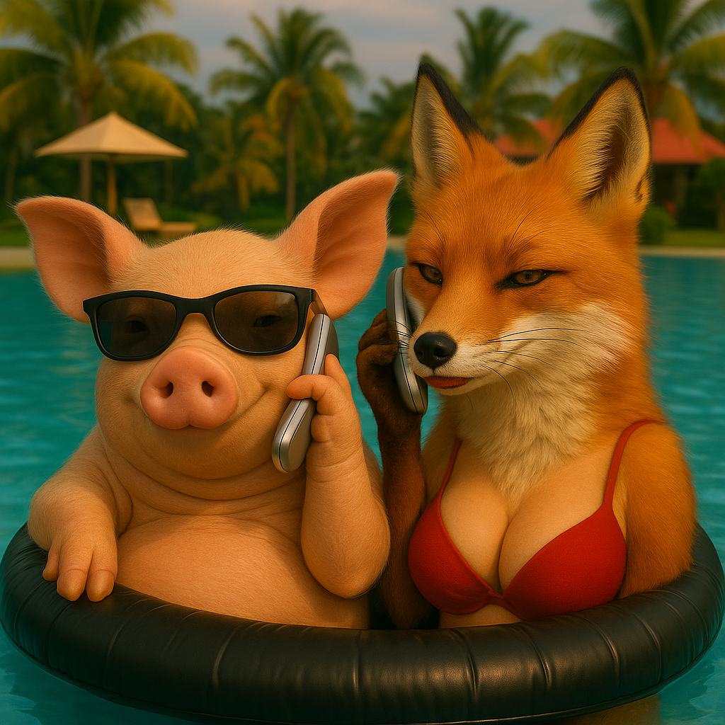 Pig with sunglasses and phone